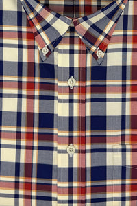 'Vance' Navy, Red, and Winter White Plaid Long Sleeve Beyond Non-Iron® Cotton Sport Shirt by Batton
