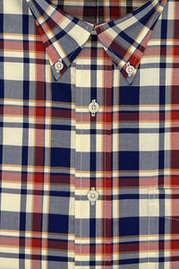 'Vance' Navy, Red, and Winter White Plaid Long Sleeve Beyond Non-Iron® Cotton Sport Shirt by Batton