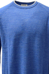 Baby Alpaca Raglan Sleeve Crew Neck Sweater with Contrast Trim in Surf/Pearl Grey by Blue 1899