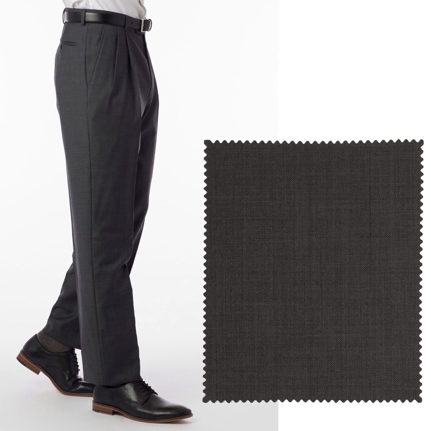 Sharkskin Super 120s Worsted Wool Comfort-EZE Trouser in Dark Grey (Manchester Pleated Model) by Ballin