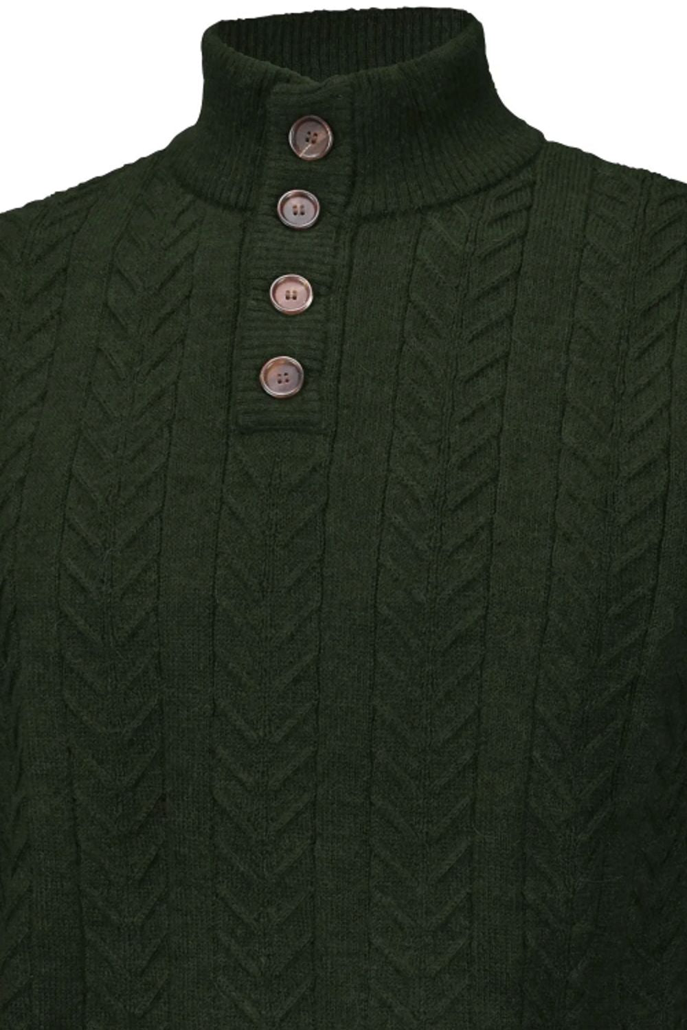 Royal Alpaca Cable Knit Button-Mock Sweater in Hunter Green Heather by Peru Unlimited