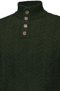 Royal Alpaca Cable Knit Button-Mock Sweater in Hunter Green Heather by Peru Unlimited