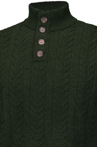 Royal Alpaca Cable Knit Button-Mock Sweater in Hunter Green Heather by Peru Unlimited