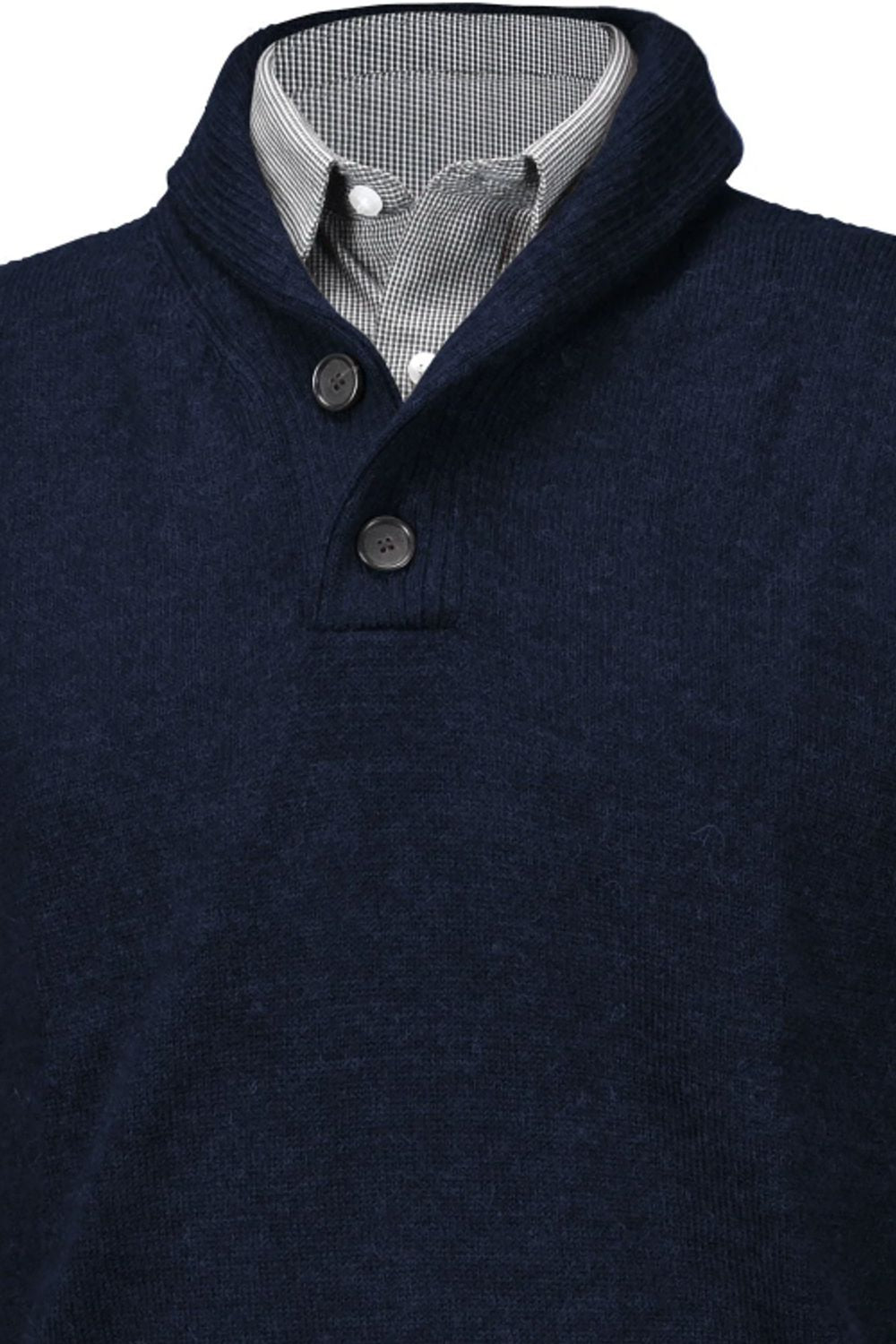 Royal Alpaca 2-Button Shawl Collar Sweater in Midnight Heather by Peru Unlimited