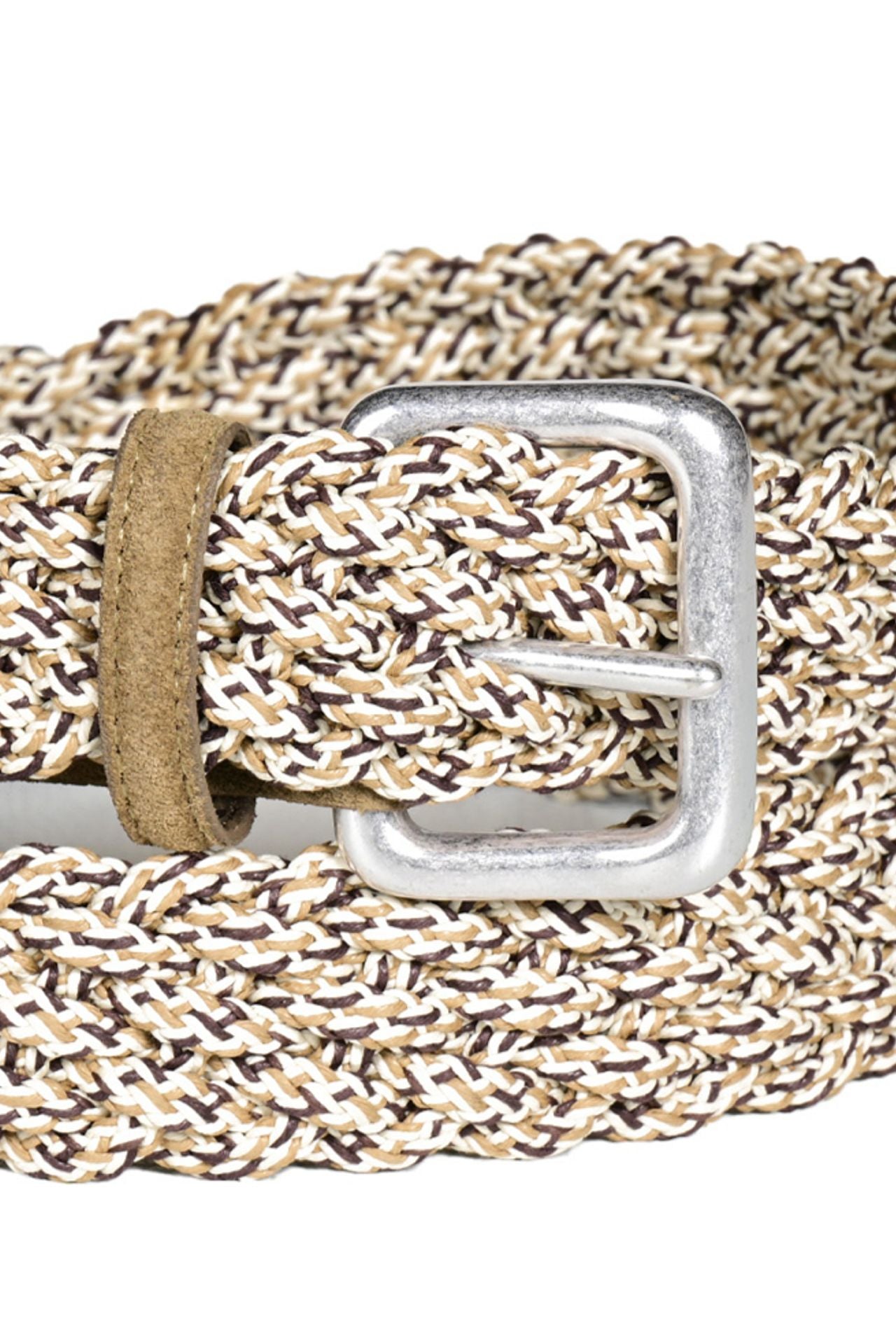 Italian Multicolored Woven Cotton Belt in Camel Multi by Torino Leather