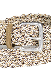 Italian Multicolored Woven Cotton Belt in Camel Multi by Torino Leather