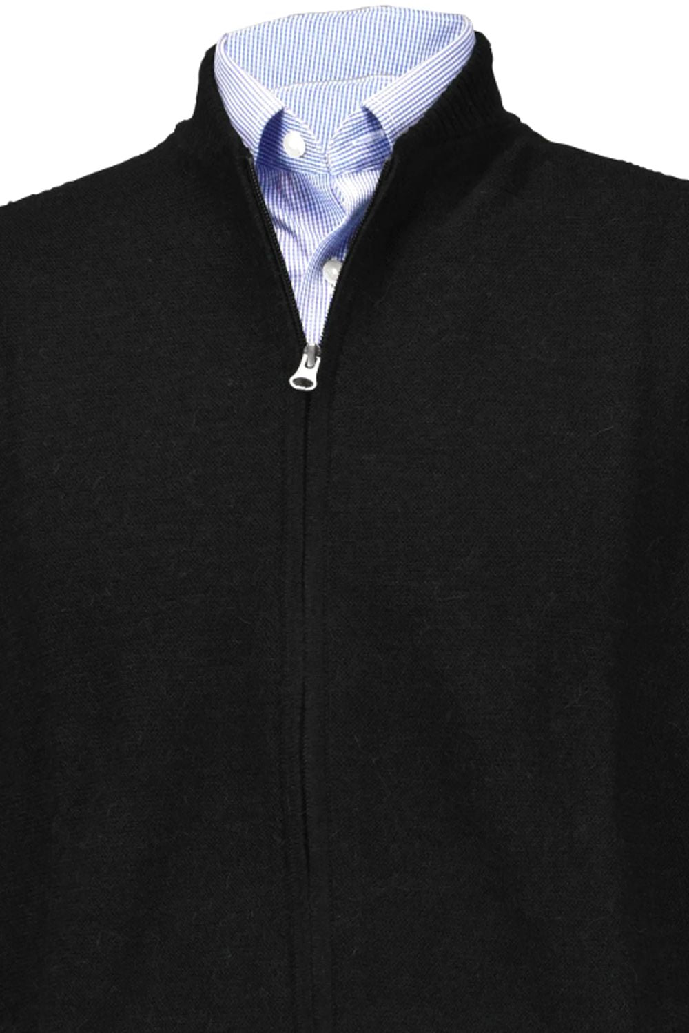 Royal Alpaca Double-Zip Cardigan Bomber Sweater Jacket in Black by Peru Unlimited