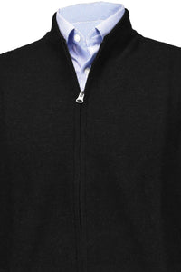 Royal Alpaca Double-Zip Cardigan Bomber Sweater Jacket in Black by Peru Unlimited