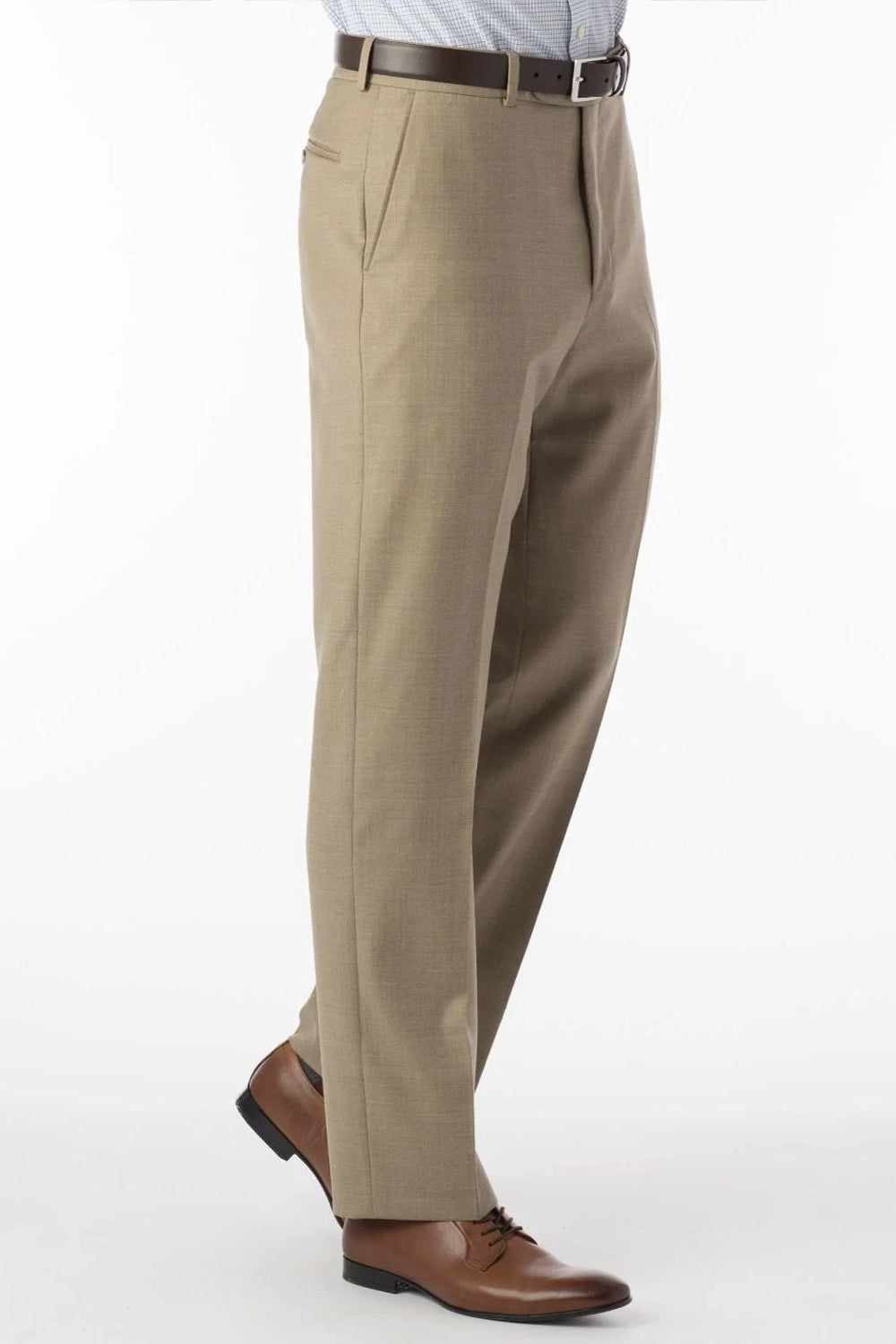 Super 120s Wool Travel Twill Comfort-EZE Trouser in Khaki, Size 34 (Soho Modern Fit) by Ballin