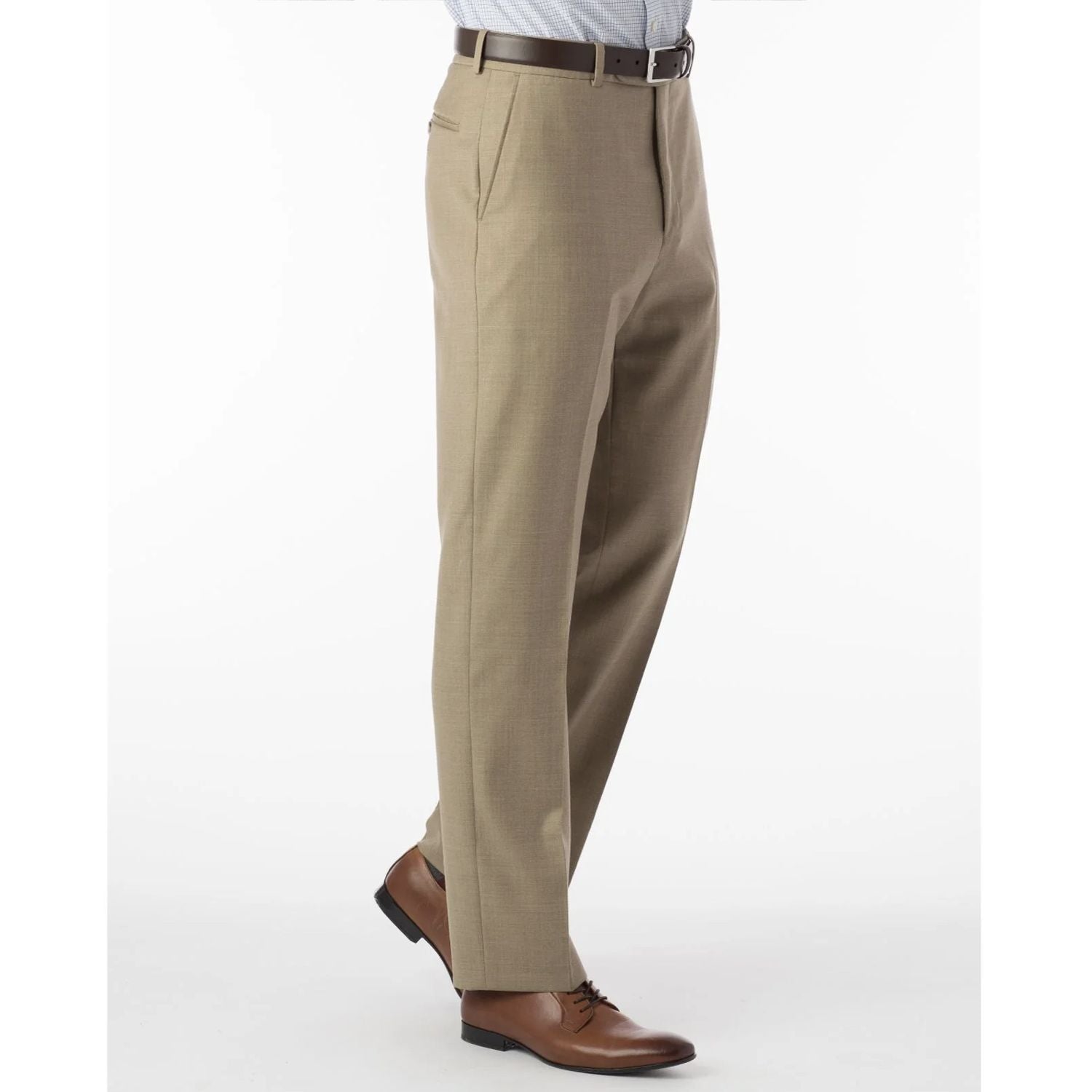 Super 120s Wool Travel Twill Comfort-EZE Trouser in Khaki (Flat Front Models) by Ballin