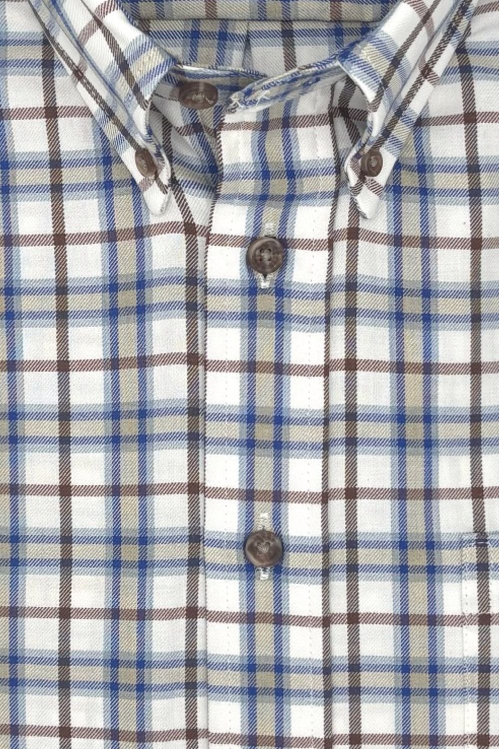 Sage, Blue, and Brown Plaid Cotton and Wool Blend Button-Down Shirt by Viyella