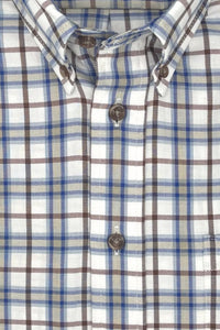 Sage, Blue, and Brown Plaid Cotton and Wool Blend Button-Down Shirt by Viyella
