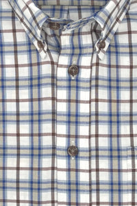Sage, Blue, and Brown Plaid Cotton and Wool Blend Button-Down Shirt by Viyella