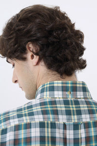 Summer Weight Green Multi Check Cotton and Wool Blend Button-Down Shirt by Viyella