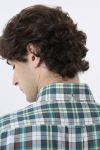 Summer Weight Green Multi Check Cotton and Wool Blend Button-Down Shirt by Viyella