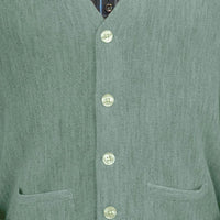 Baby Alpaca 'Links Stitch' V-Neck Cardigan Sweater in Soft Green Heather by Peru Unlimited