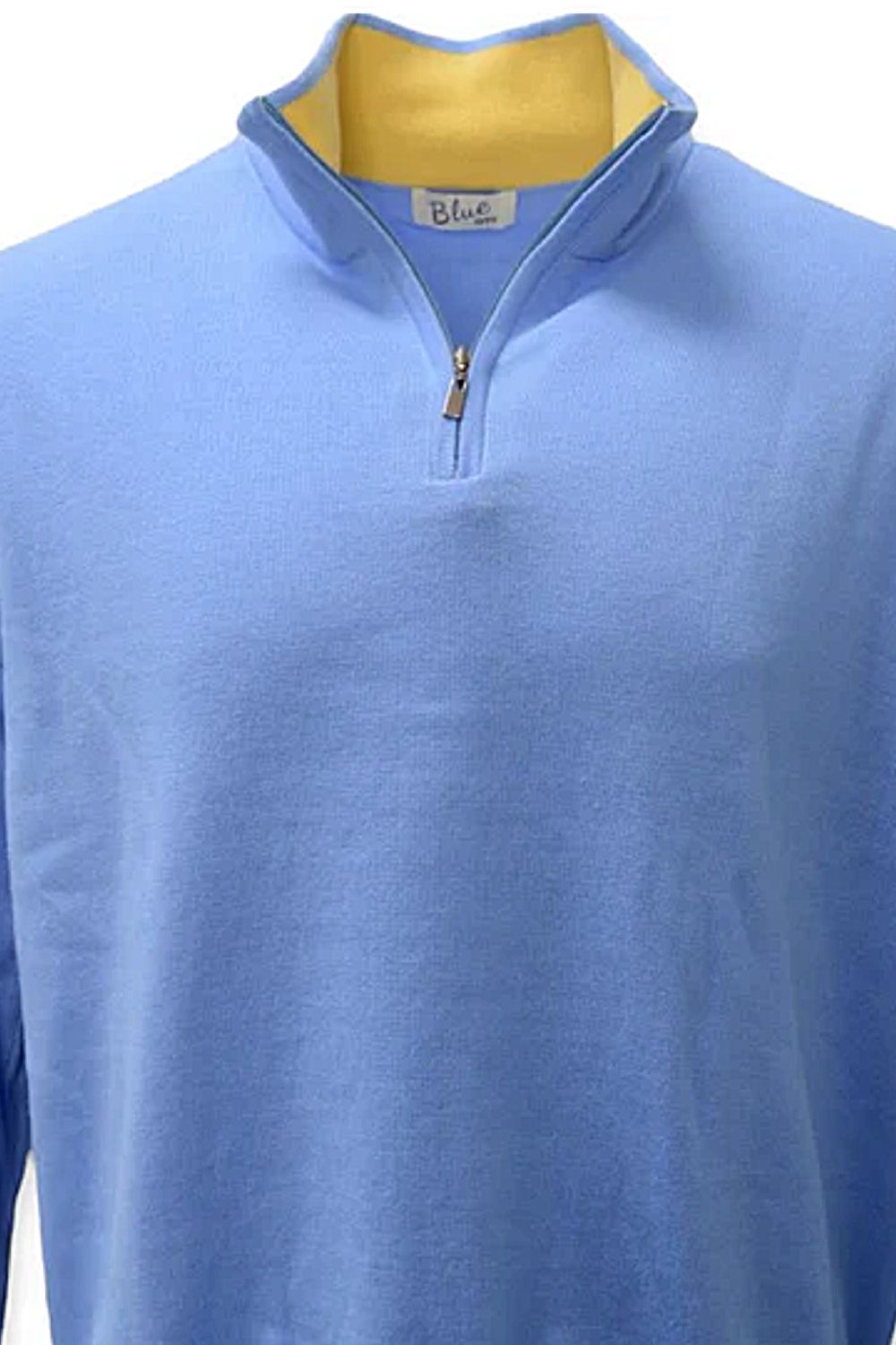 Lightweight Pima Cotton Quarter-Zip Sweater with Contrast Trim in Light Blue by Blue 1899