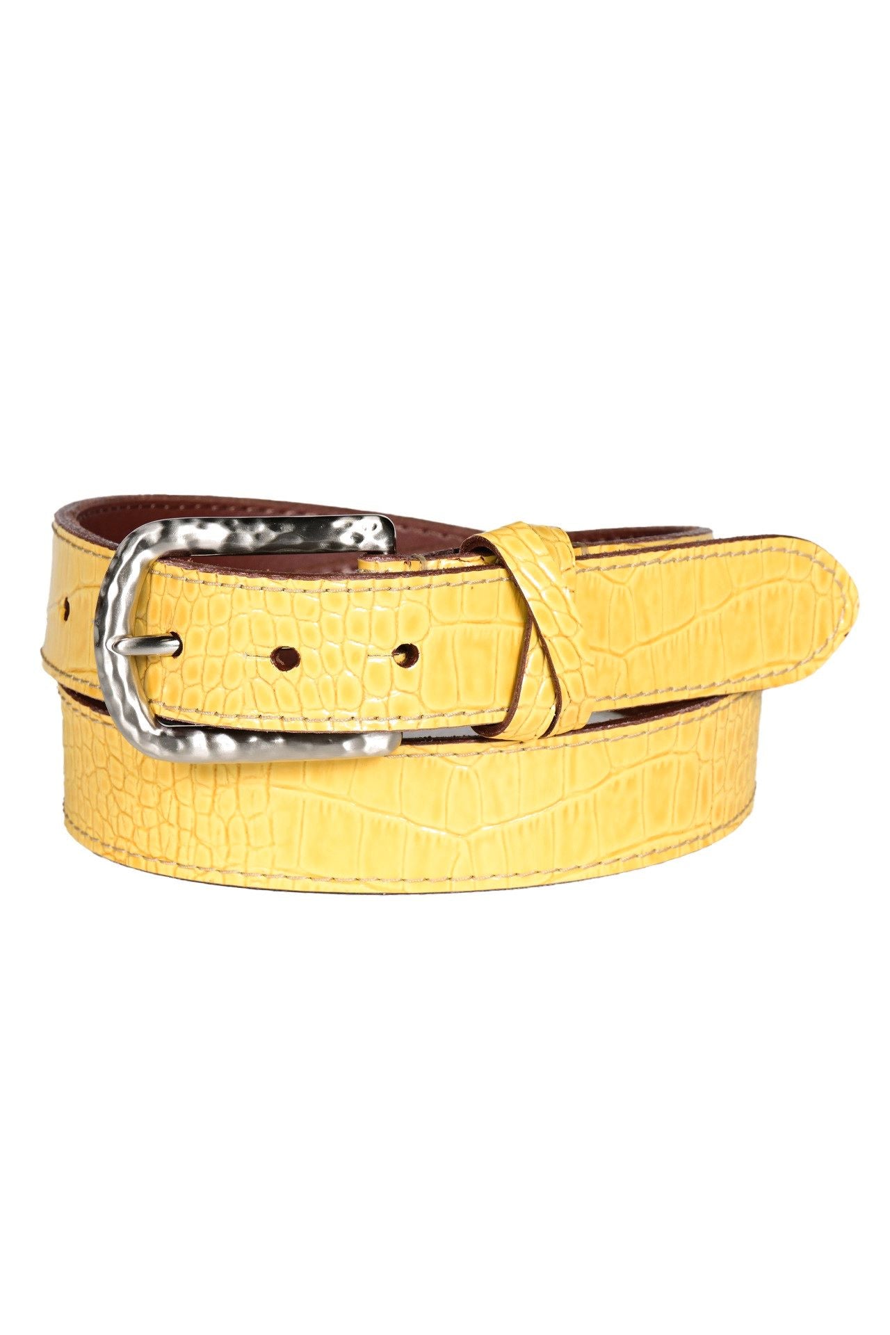 Italian Alligator Embossed Calfskin Leather Belt in Yellow by Torino Leather
