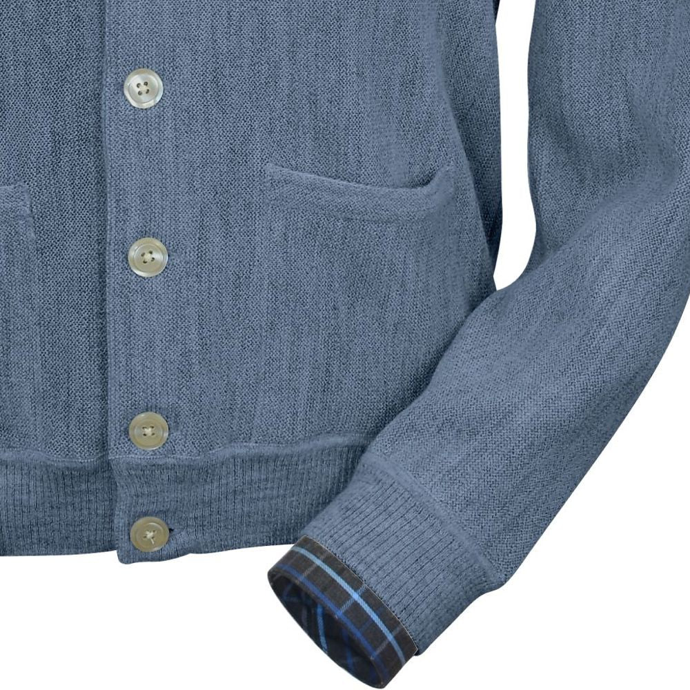 Baby Alpaca 'Links Stitch' V-Neck Cardigan Sweater in Sky Heather by Peru Unlimited