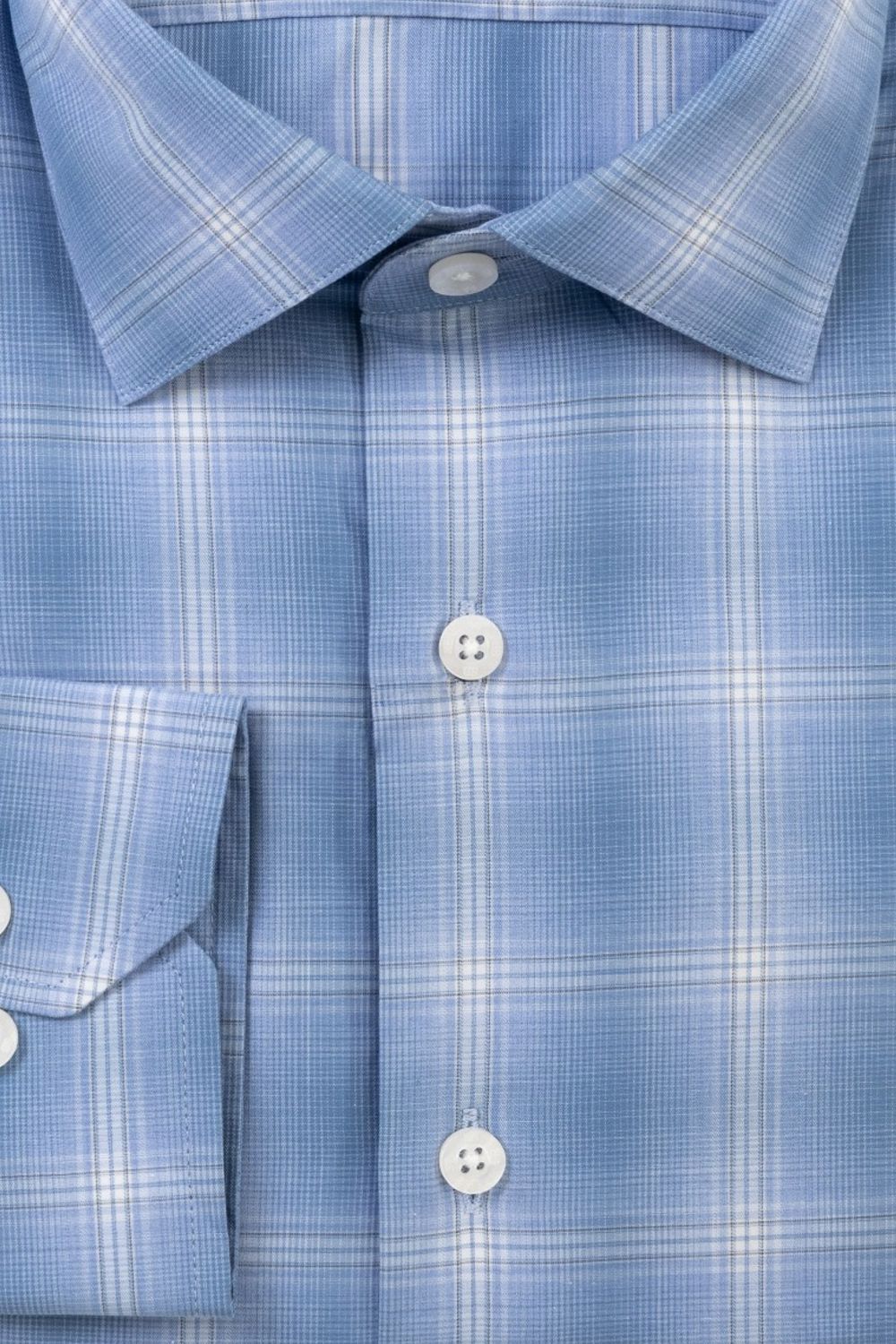 Canclini Fine Poplin Ombre Plaid Long Sleeve Sport Shirt in Blue by Scott Barber