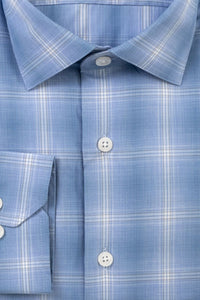 Canclini Fine Poplin Ombre Plaid Long Sleeve Sport Shirt in Blue by Scott Barber