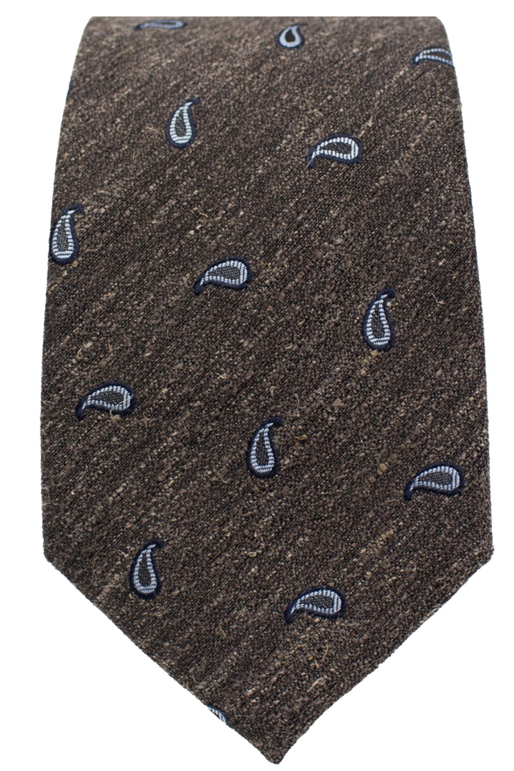 Neat Paisley Mélange Cotton-Blend Necktie in Brown, Sky, and Navy by Dibi Menswear