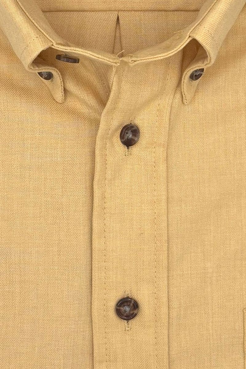 Solid Cotton and Wool Blend Button-Down Shirt in Dijon by Viyella