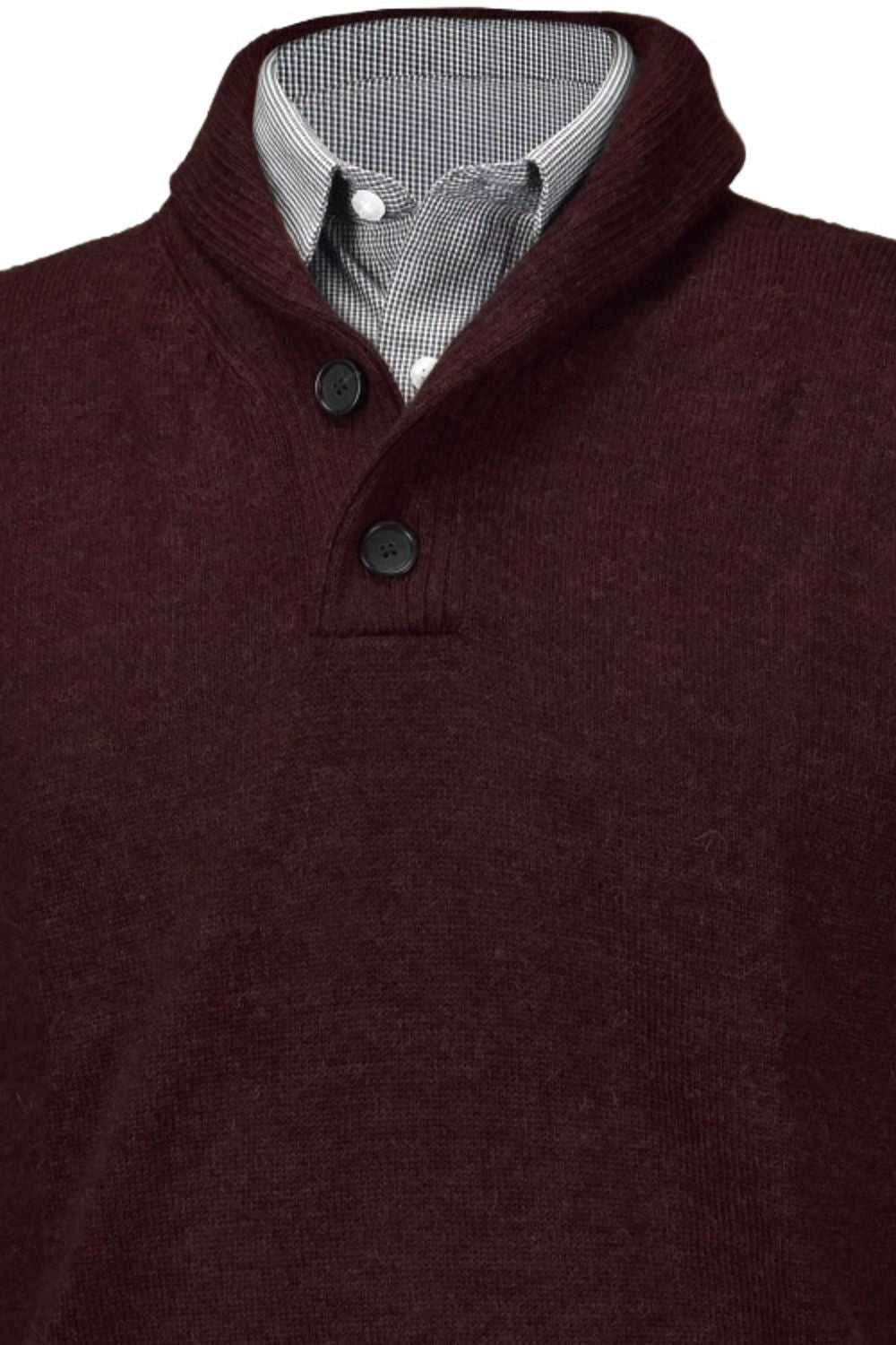 Royal Alpaca 2-Button Shawl Collar Sweater in Wine Heather (Size Medium) by Peru Unlimited