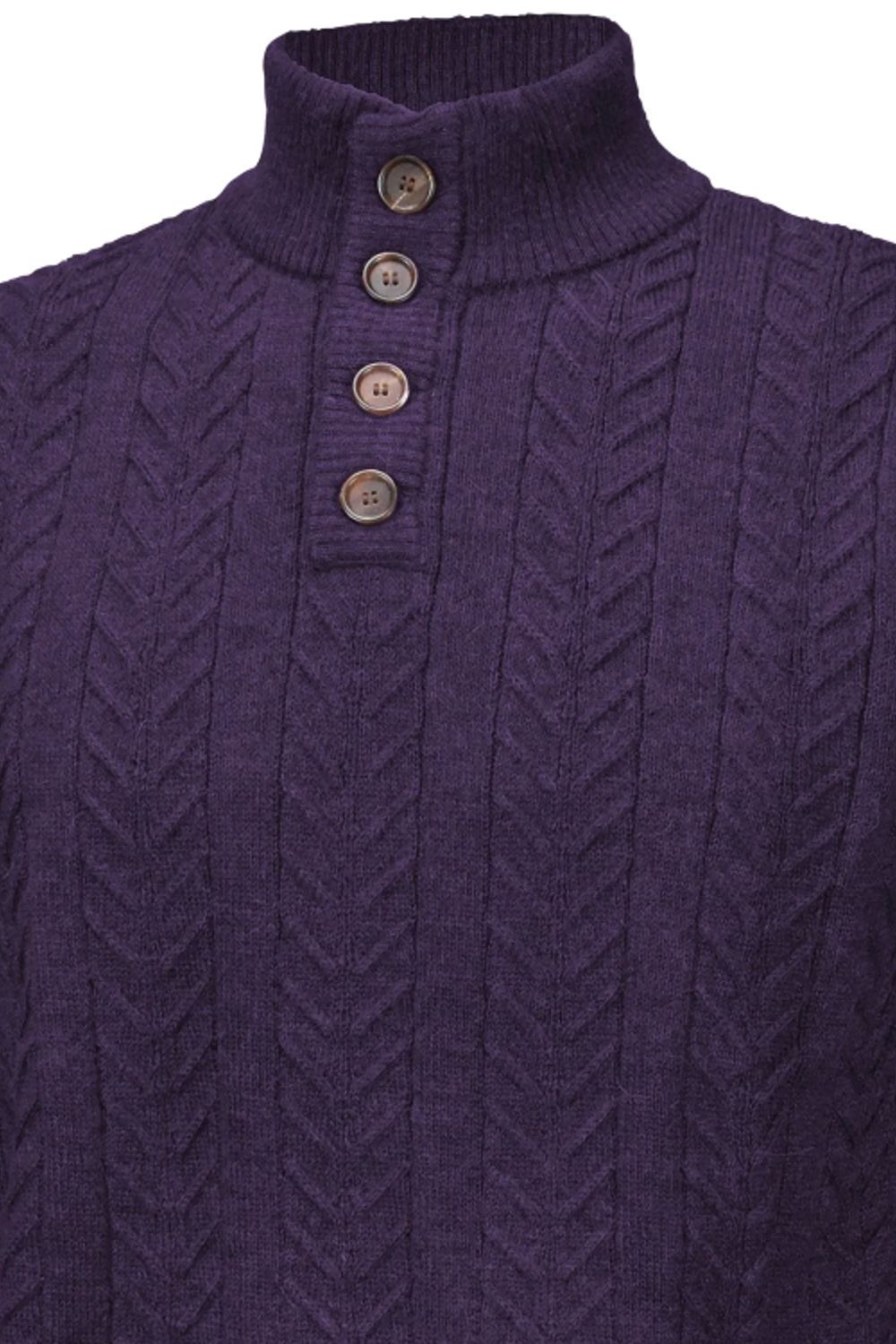 Royal Alpaca Cable Knit Button-Mock Sweater in Plum Heather by Peru Unlimited