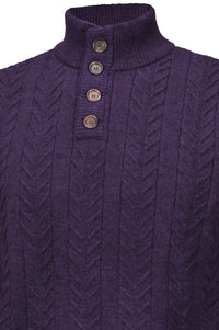 Royal Alpaca Cable Knit Button-Mock Sweater in Plum Heather by Peru Unlimited
