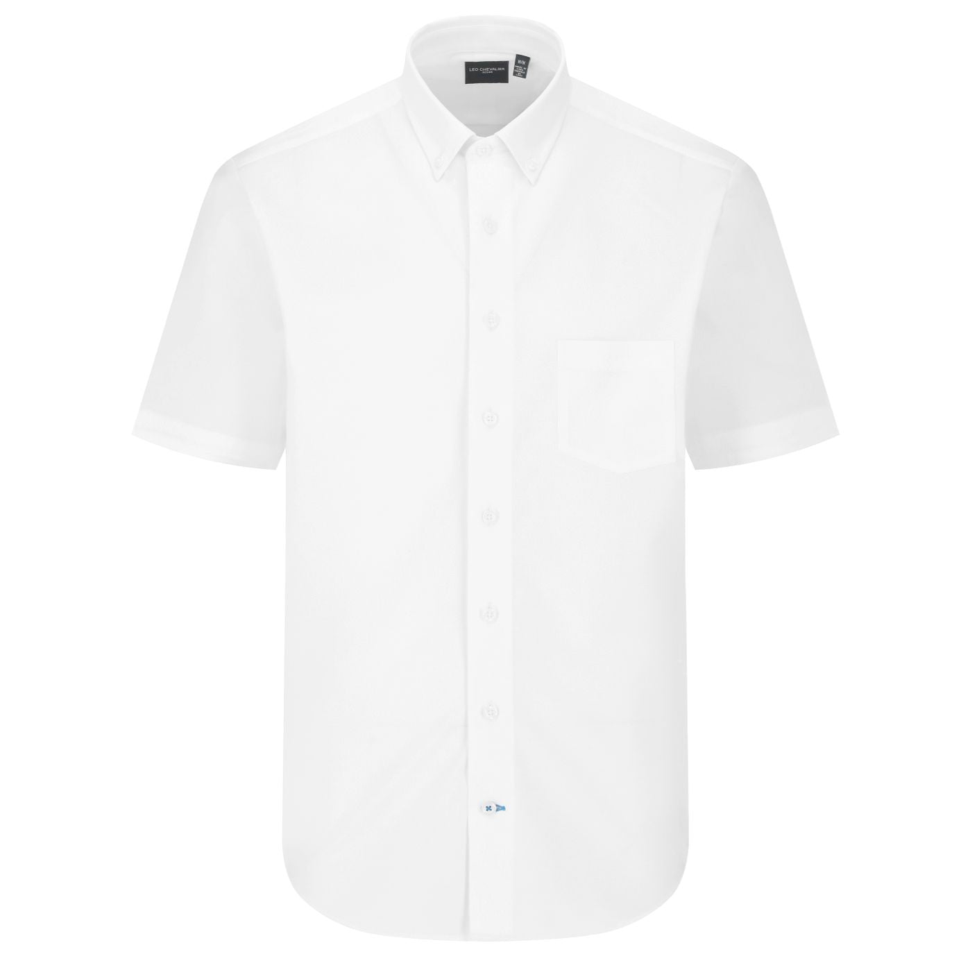 White Pique Knit Short Sleeve Sport Shirt with Button Down Collar by Leo Chevalier