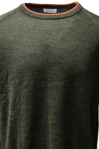 Baby Alpaca Raglan Sleeve Crew Neck Sweater with Contrast Trim in Loden/Spice by Blue 1899