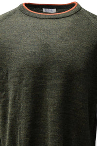 Baby Alpaca Raglan Sleeve Crew Neck Sweater with Contrast Trim in Loden/Spice by Blue 1899