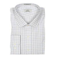 Blue and Tan Check Wrinkle-Free Stretch Cotton Dress Shirt with Spread Collar by Cooper & Stewart