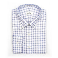 White and Blue Box Plaid Cotton Dress Shirt with Button-Down Collar by Cooper & Stewart