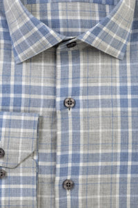 Weekend Heathered Windowpane Plaid Cotton Sport Shirt in Blue and Grey by Scott Barber