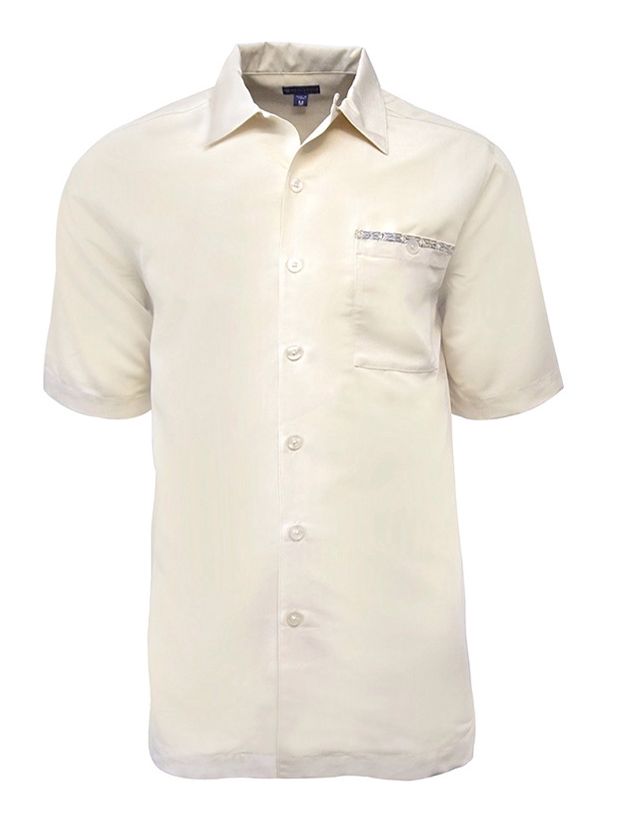 'Palm Portrait' Embroidered Short Sleeve Resort Hawaiian Shirt in Ivory by Weekender