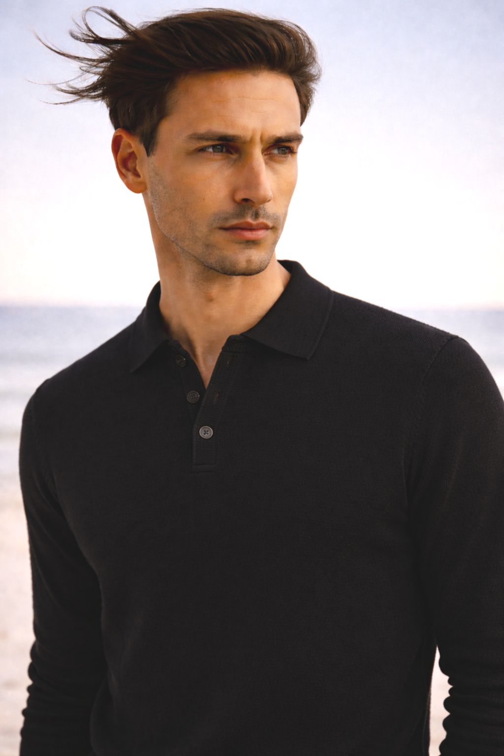 Pure Cashmere Polo Neck Sweater in Black by Milano Atelier