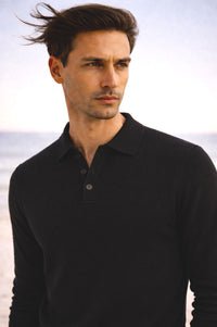 Pure Cashmere Polo Neck Sweater in Black by Milano Atelier