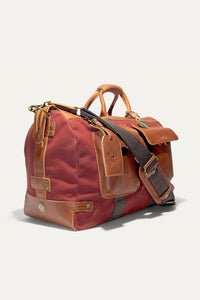 Canvas and Leather Travel Duffle in Burgundy with Tan Leather by Will Leather Goods