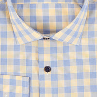 Micro Dobby Glen Plaid Cotton Sport Shirt in Flax and Blue by Scott Barber