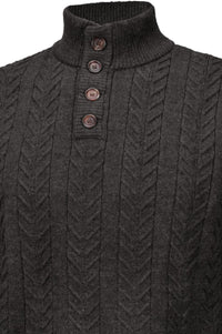 Royal Alpaca Cable Knit Button-Mock Sweater in Charcoal Heather by Peru Unlimited