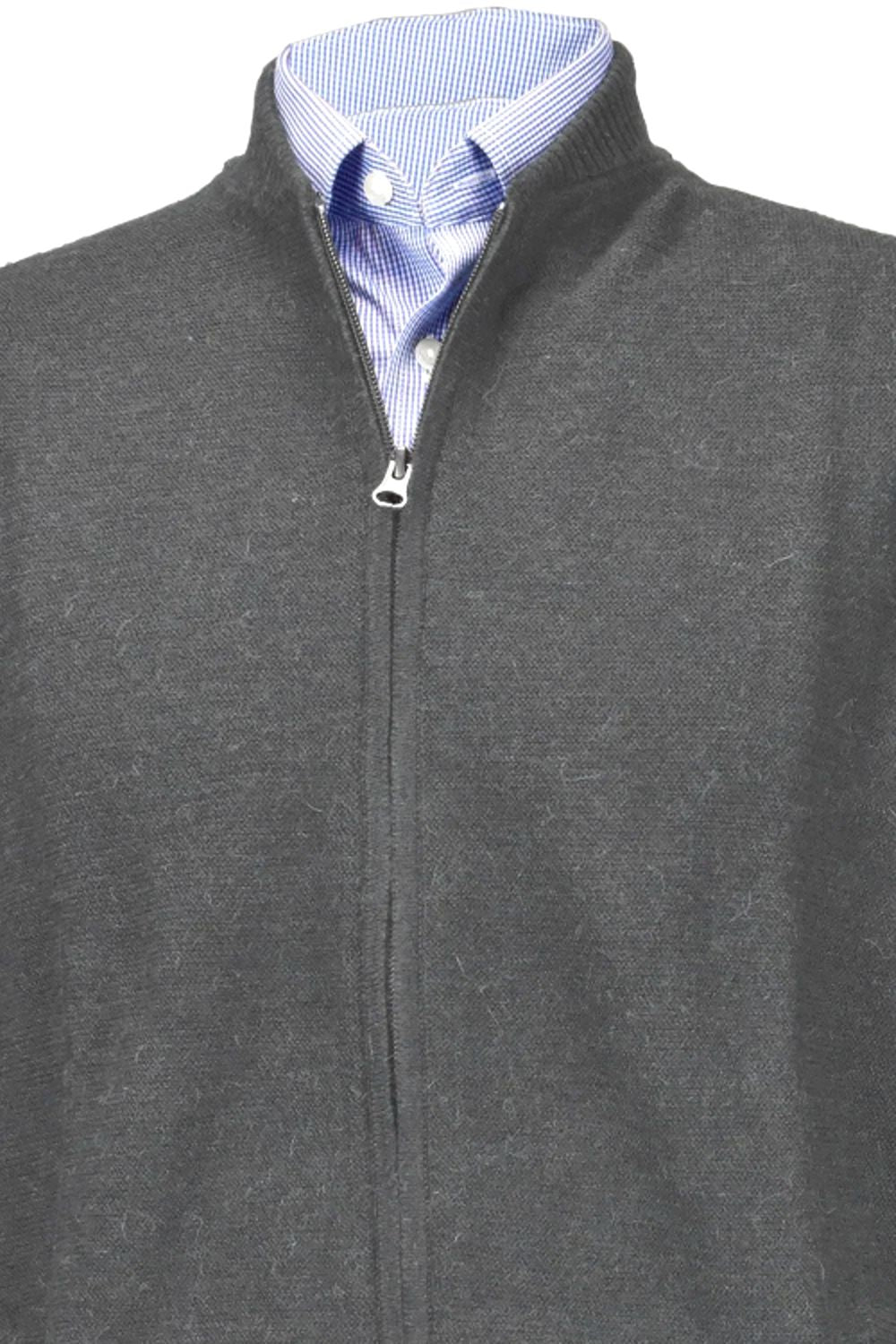 Royal Alpaca Double-Zip Cardigan Bomber Sweater Jacket in Grey by Peru Unlimited
