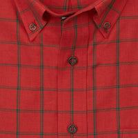 Red and Sage Green Plaid Cotton and Wool Blend Button-Down Shirt (Size X-Large) by Viyella