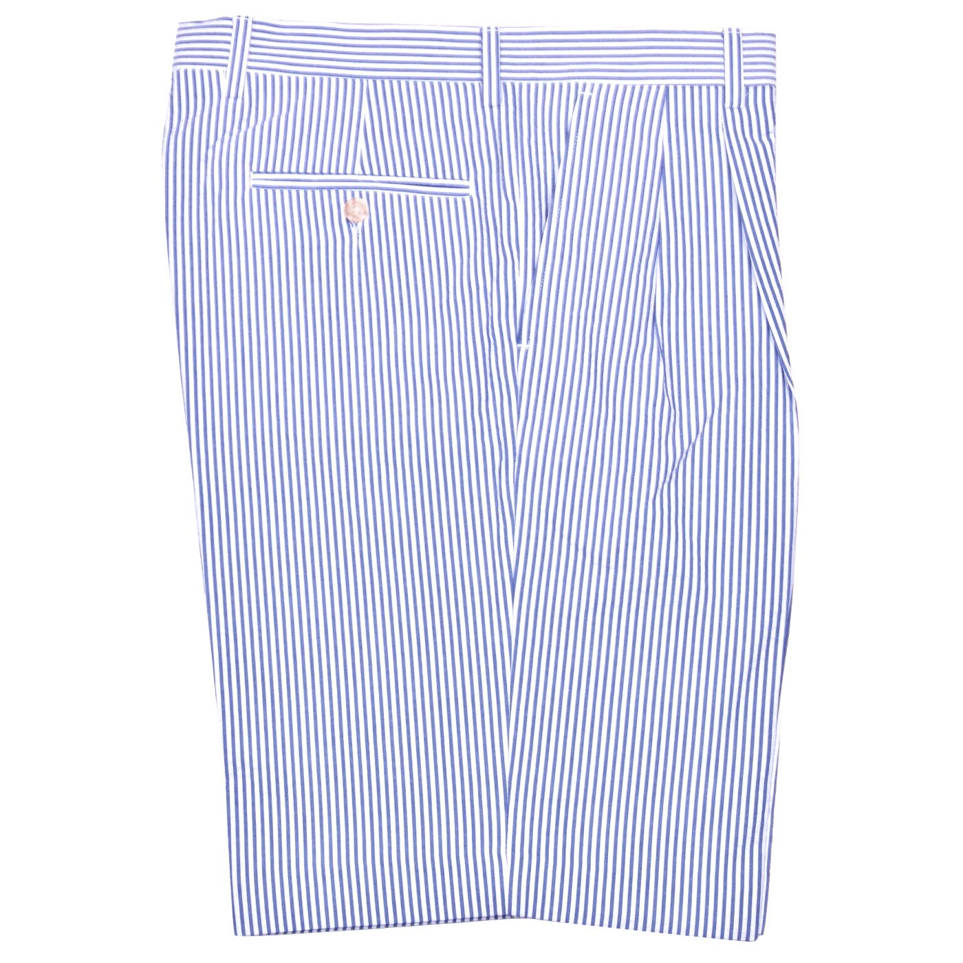 Seersucker Pleated Cotton Short in Light Blue and White (Ascot Double Reverse Pleat) by Berle