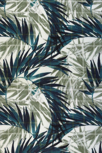 Blue and Green Tropical Leaf Stretch Cotton Short Sleeve Sport Shirt by Viyella