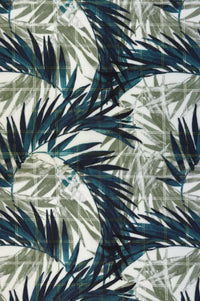 Blue and Green Tropical Leaf Stretch Cotton Short Sleeve Sport Shirt by Viyella