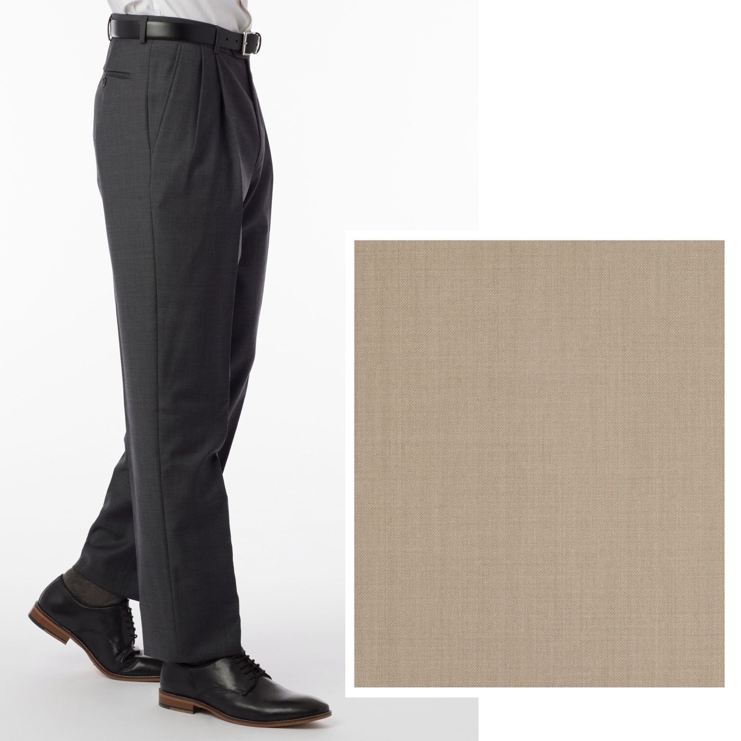 BIG FIT Super 120s Wool Gabardine Comfort-EZE Trouser in Oatmeal (Manchester Pleated Model) by Ballin