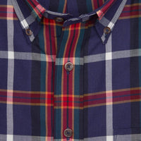 Navy and Red Plaid Cotton and Wool Blend Button-Down Shirt by Viyella