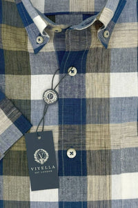 Cotton Madras Short Sleeve Cotton Sport Shirt in Blue and Green Plaid by Viyella
